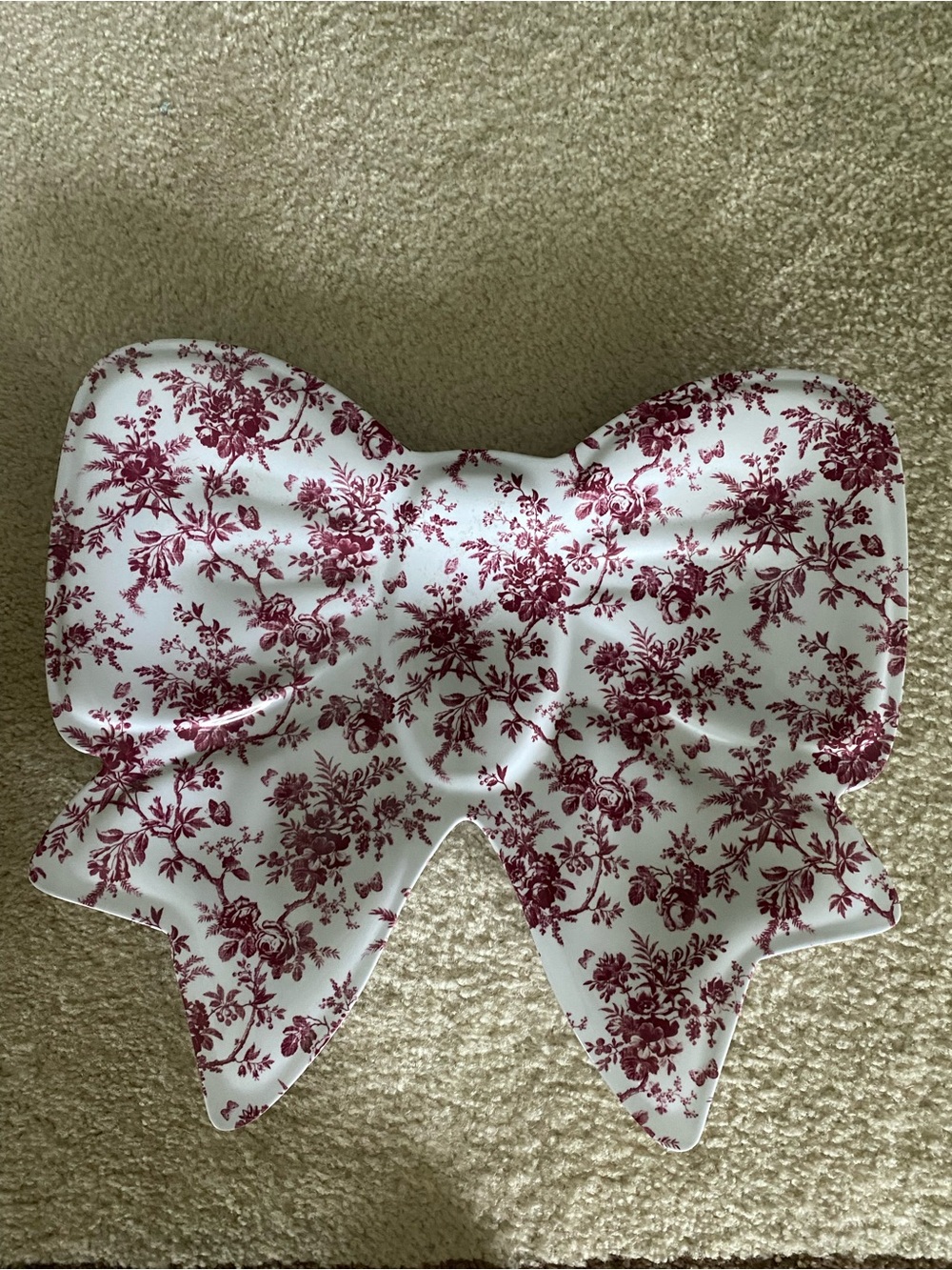 Large Laura Ashley White and Burgundy Floral Bow Melamine Tray